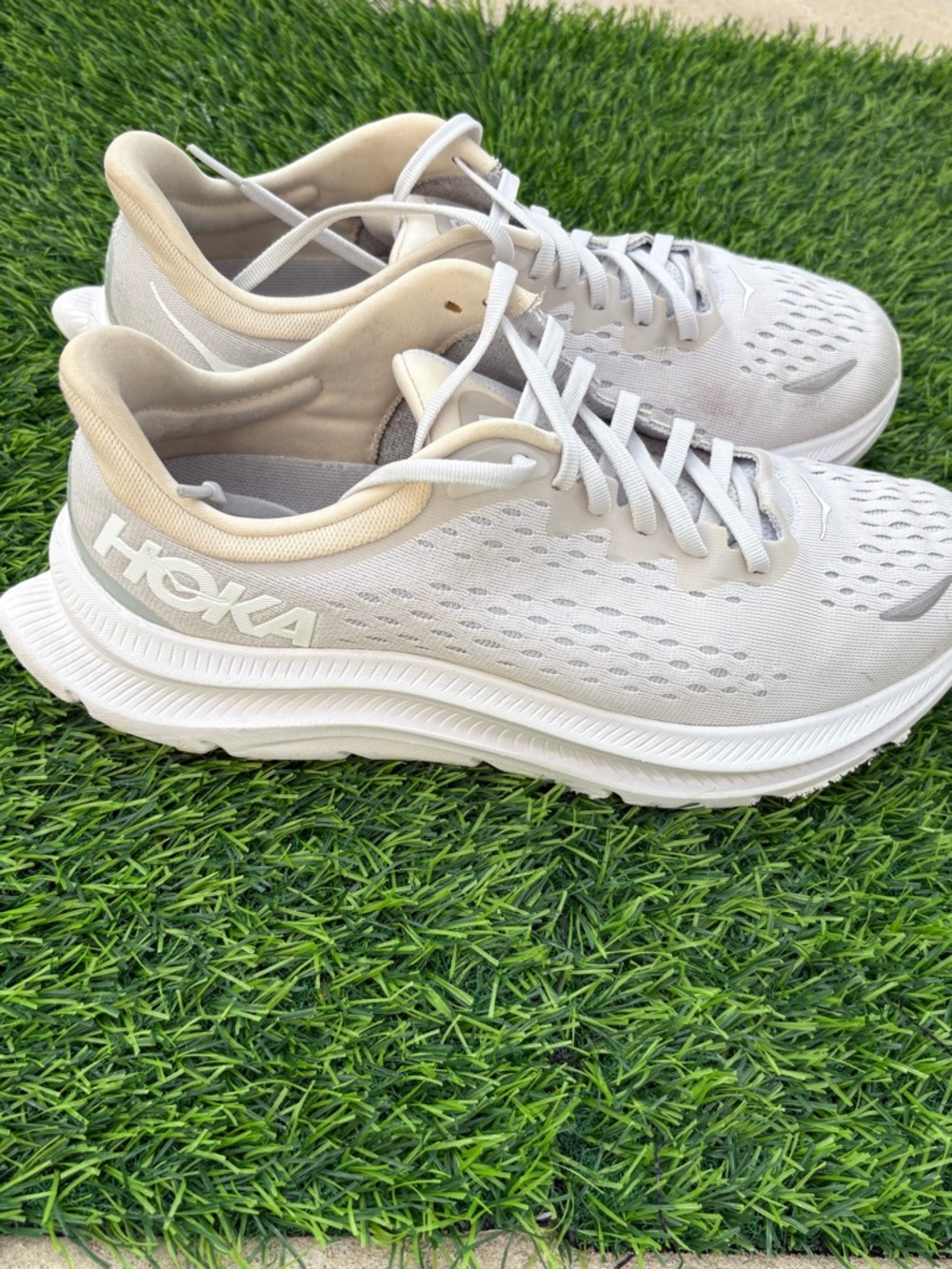 Hoka Neutral Cushioned Running Shoes - Light Gray and Cream